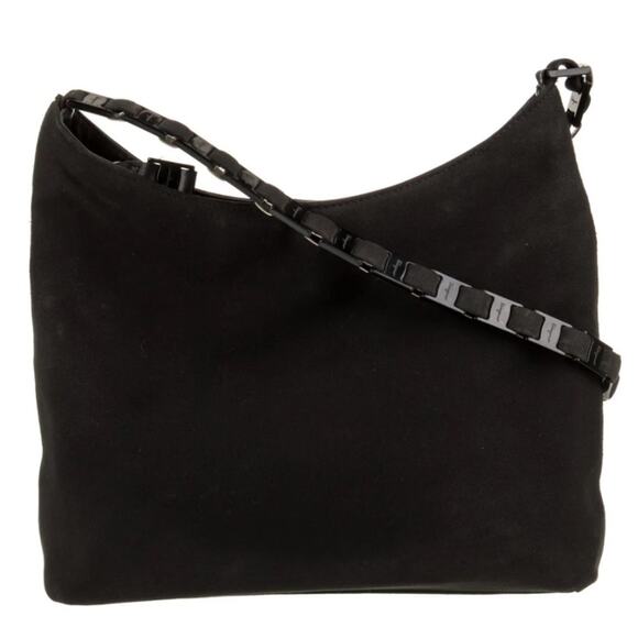 Salvatore Ferragamo Black Nylon Shoulder Bag with Chain Strap MSRP $460 EUC - Picture 1 of 13